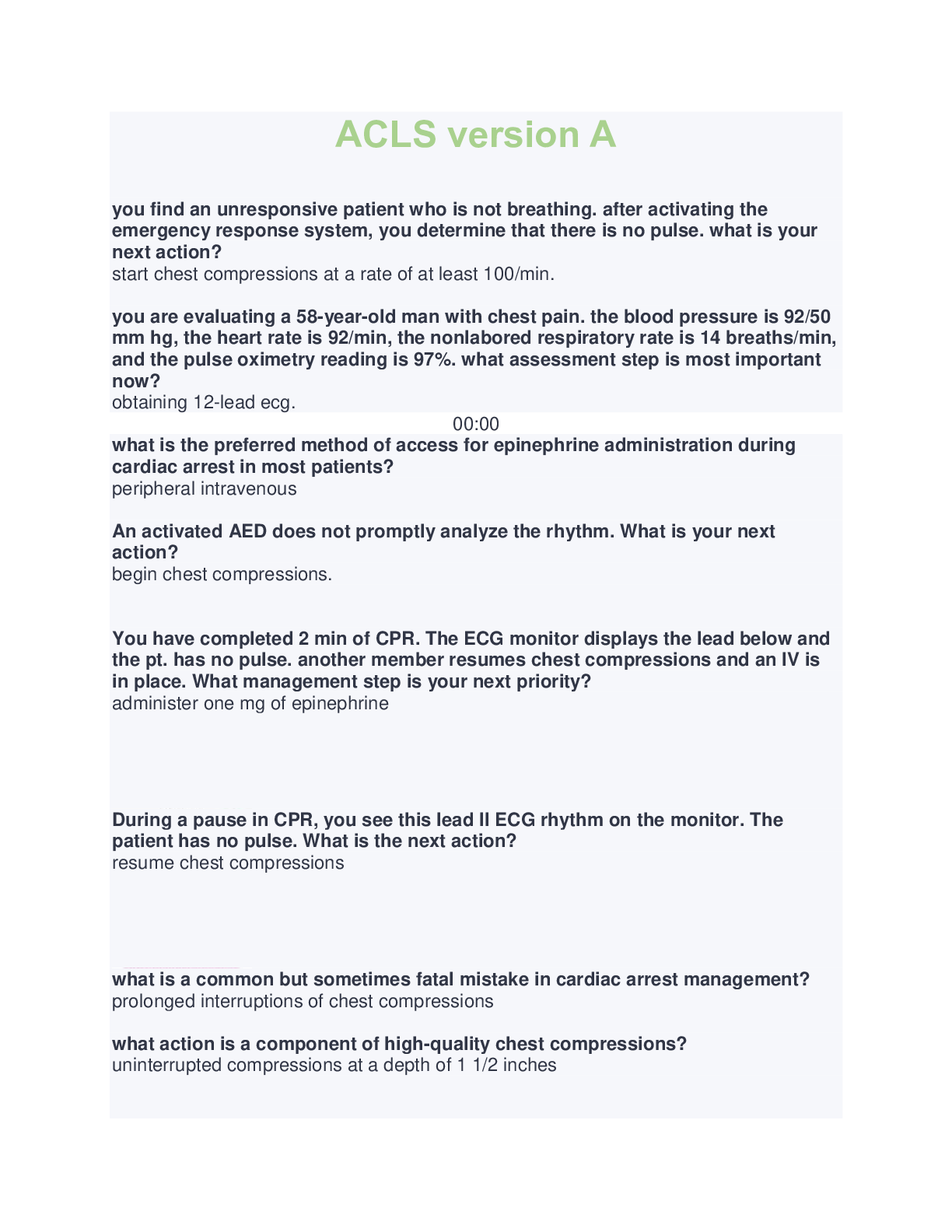 Preview image for ACLS version A Questions and Answers